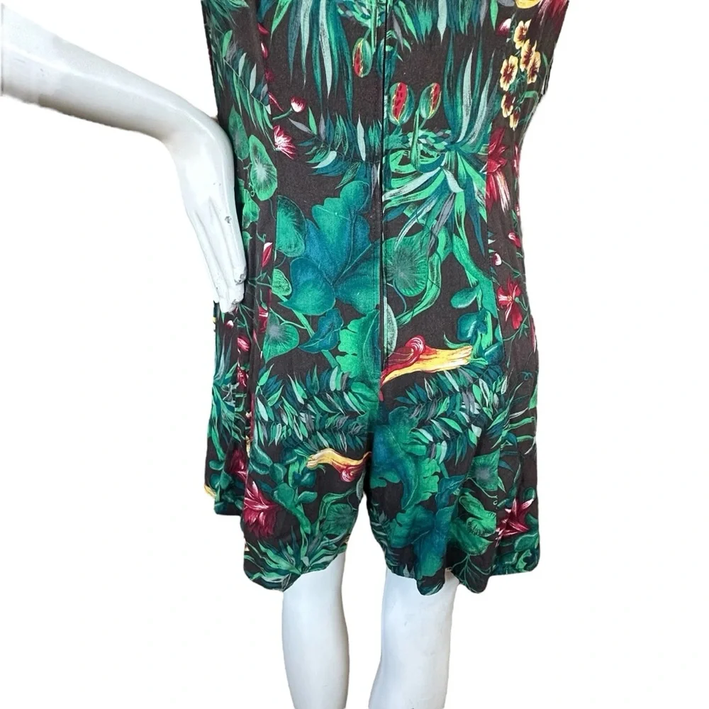 Vintage 90s Tropical Palm Leaf Print Romper Button Down Skirt Front Detail 13/14 - Picture 9 of 13